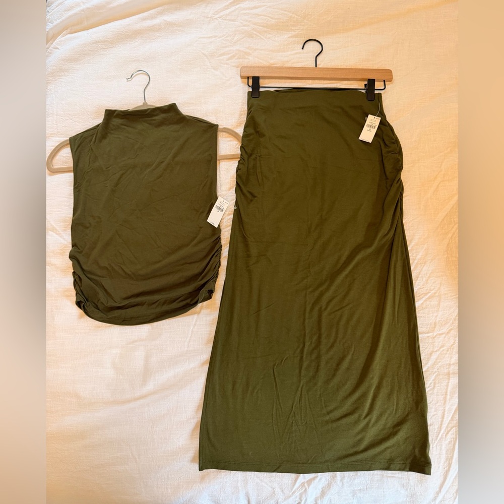 Old Navy Olive Ruched Skirt Set NWT XS Petite